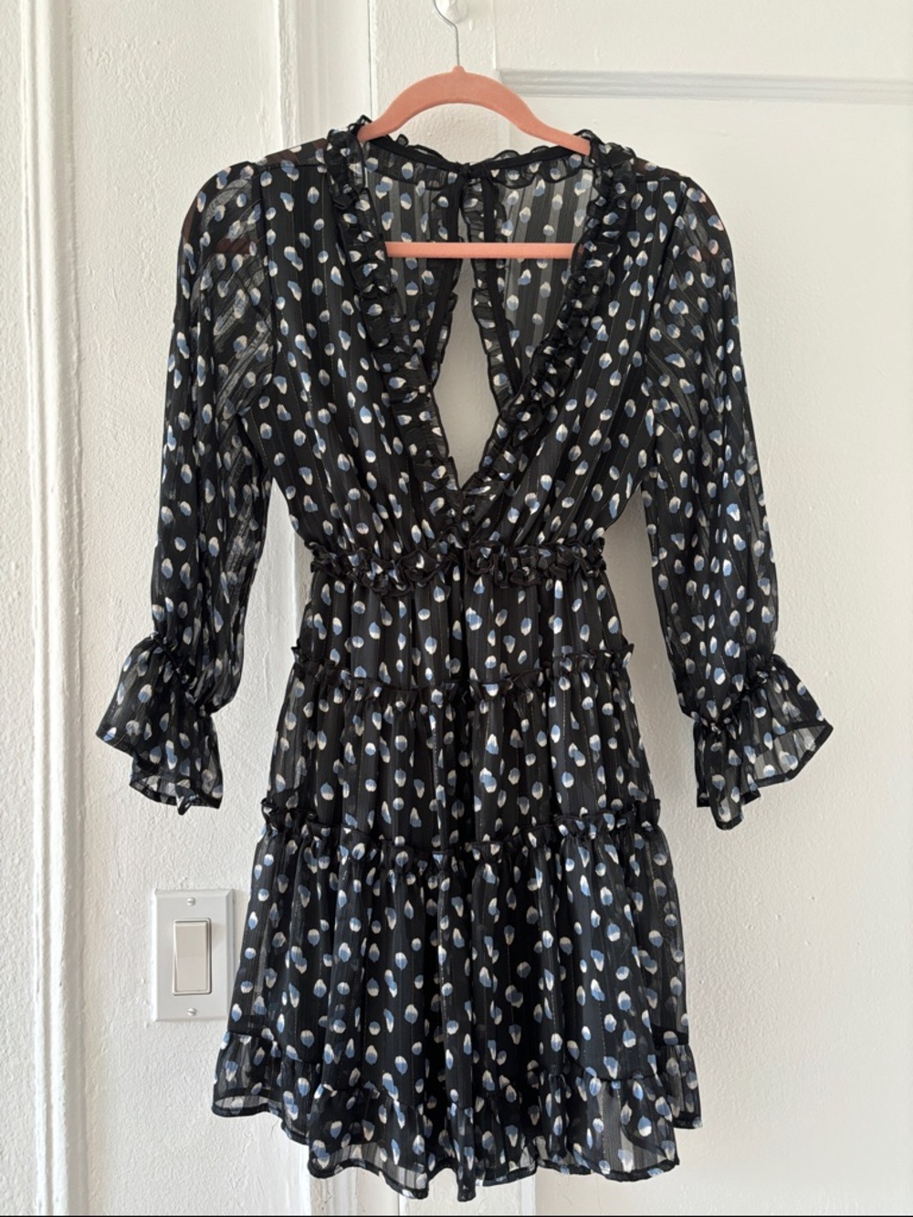 Vici Black Mini Dress with Light Blue Dot Print